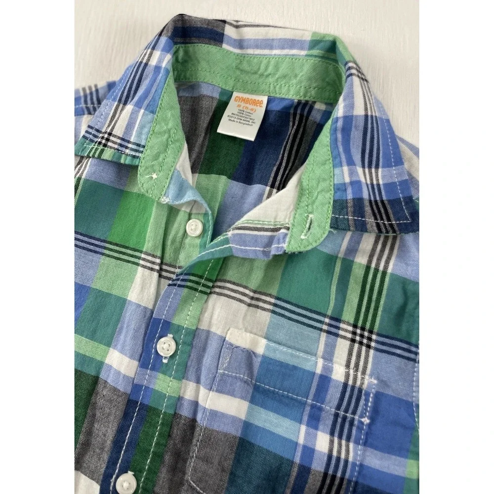 Gymboree Summer Picnic Boys Short Sleeve Button Down Plaid Shirt‎ Size Small 5/6